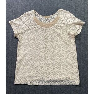 Lavish Womens Ivory Lace Pearl Neck Short Sleeve Top XL M3458
